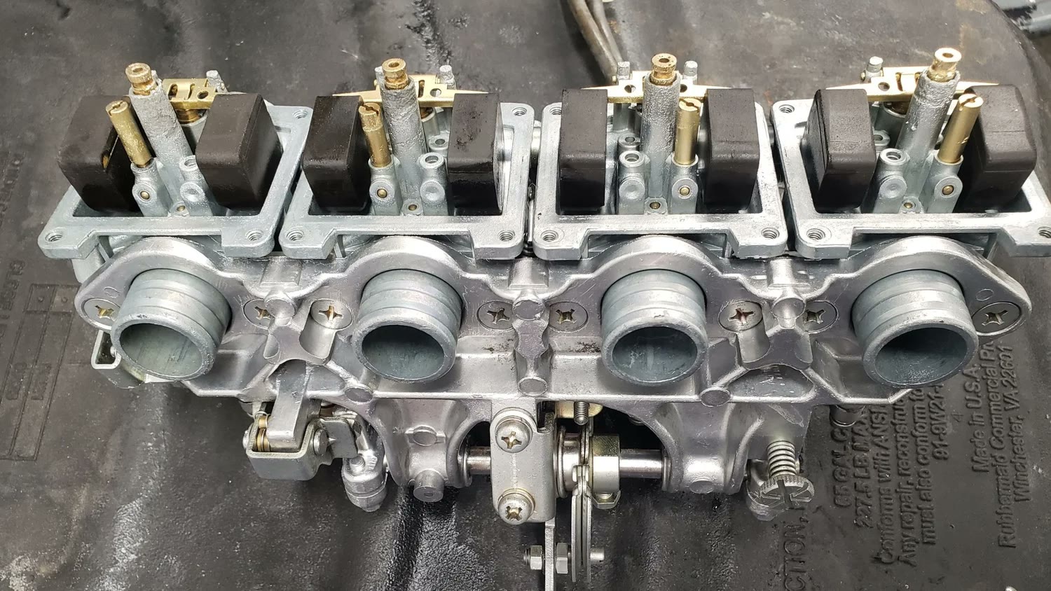 Honda CB750 carburetor bank after vapor blasting