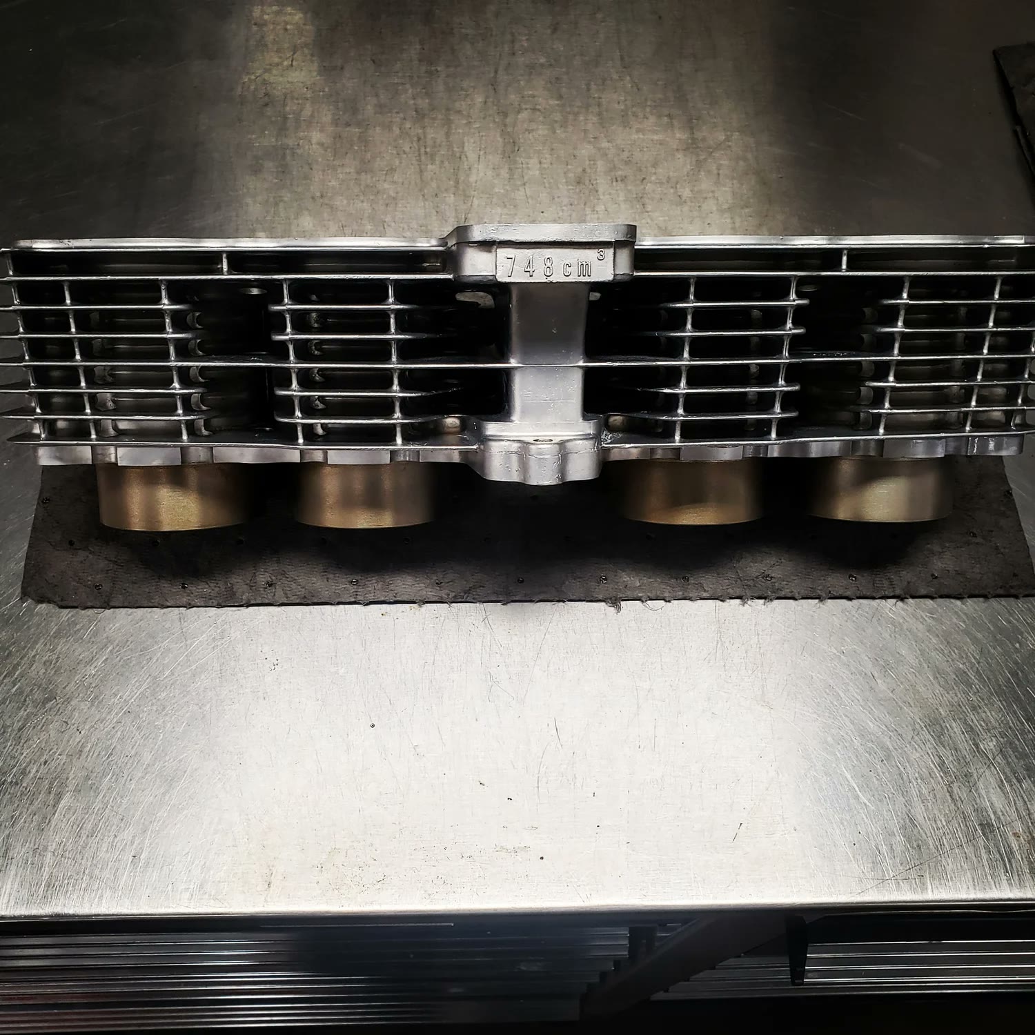 748cc cylinder block after vapor blasting